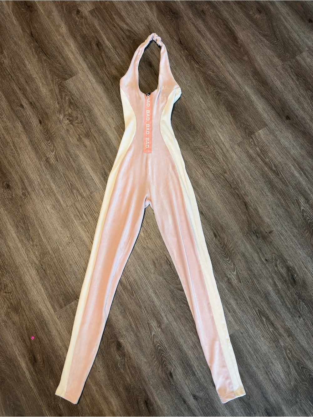 Velvet Halter Jumpsuit in Pink and Cream